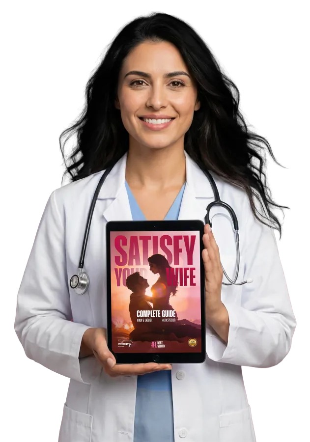 Dr. Myra Vaidya holding the Satisfy Your Wife ebook